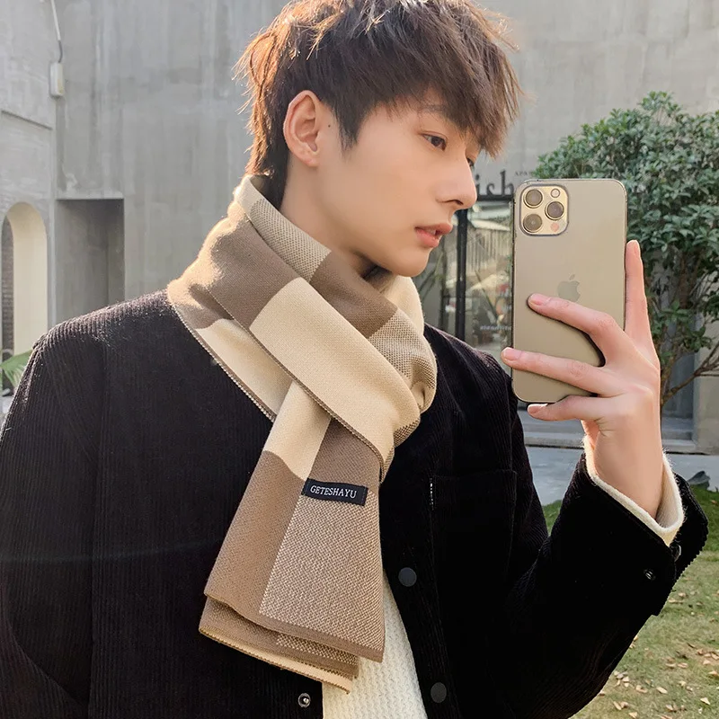 

2024 New Scarf for Men's Winter Warmth Thickened Shawl for Men Korean Versatile Checkered Men Scarf Fashion Commuter Winter YC30