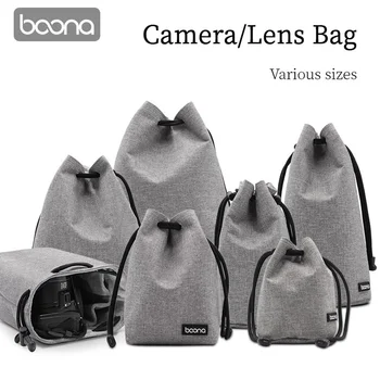BOONA-DSLR Nikon Canon Sony Pentax 카메라 가방 백팩 렌즈 가방, 드로스트링 파우치 플리스 방수 카메라 가방 보호