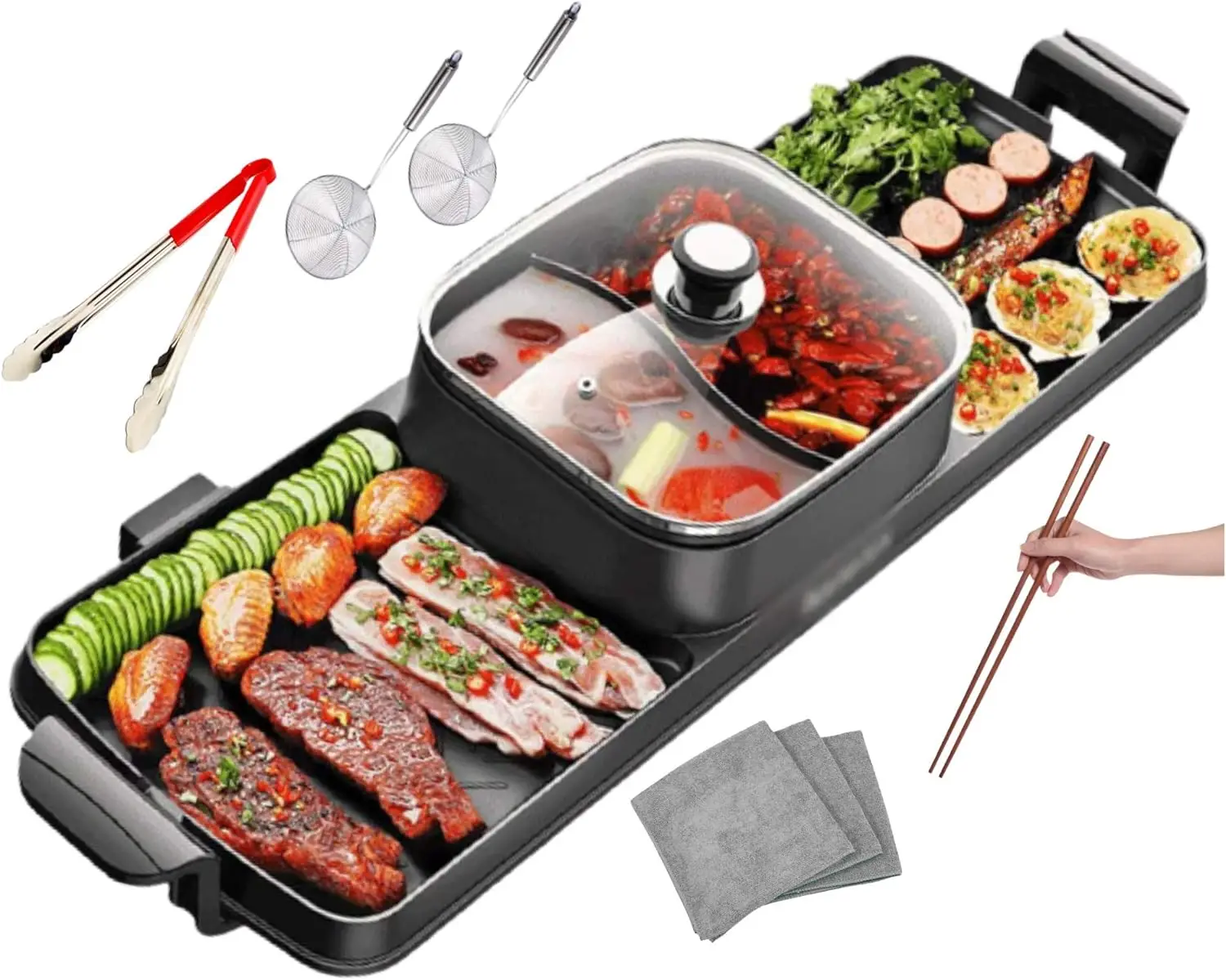 Hotpot Grill Combo, Indoor Korean BBQ, Shabu Shabu Hot Pot with Divider, Portable with Free Strainer Scoops, Extra Long Chopsti
Hotpot Grill Combo, Indoor Korean BBQ, Shabu Shabu Hot Pot with Divider, Portable with Free Strainer Scoops, Extra Long Chopsti