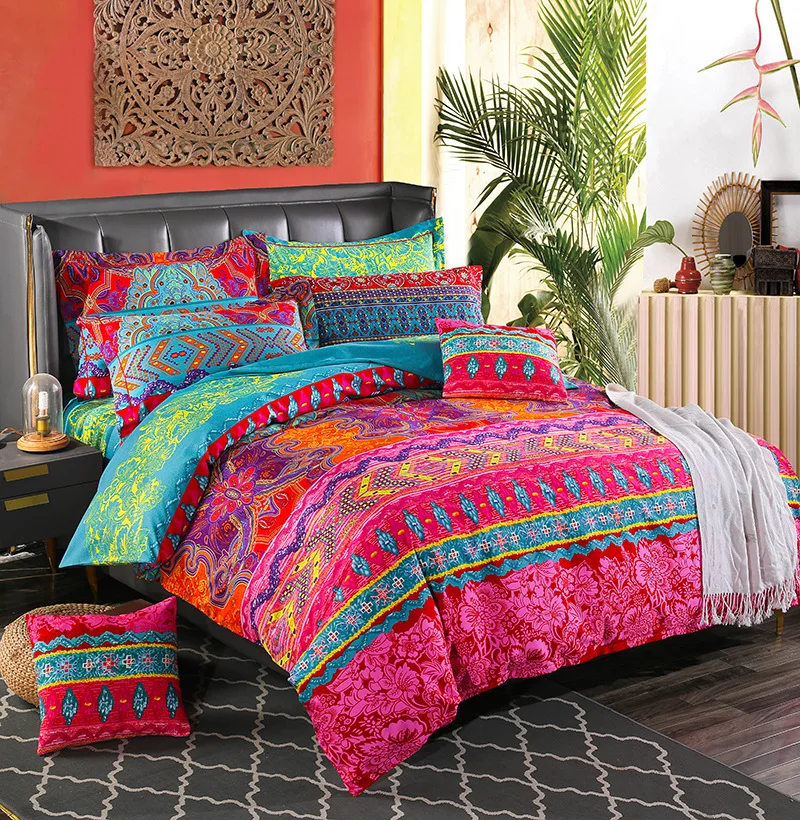 

Boho Plain Print Quilt Cover Pillowcase 3PC Set постельное бельё евро King Size Bedding Set European Style Duvet Cover Set