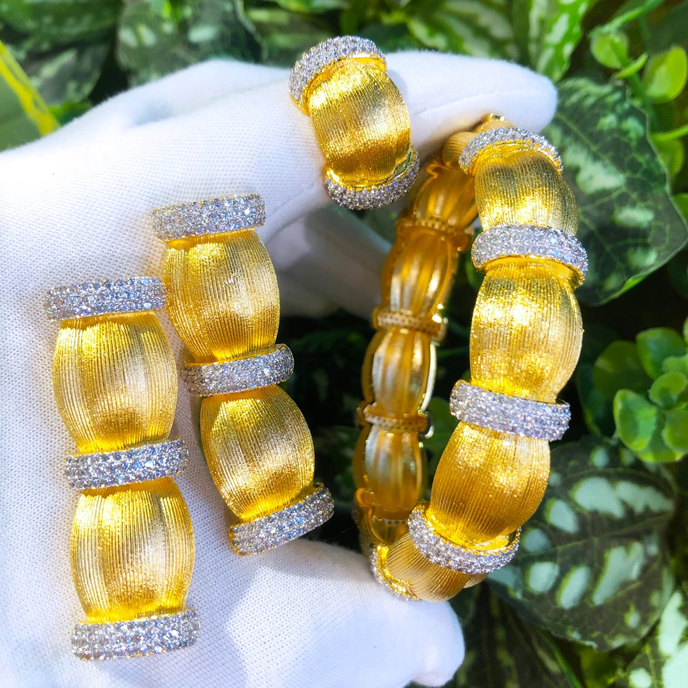

GODKI Luxury Hollow Lace 5PCS Bracelet Ring Earring Set For Women Wedding Bridal Zircon African/Indian/Dubai Bridal Jewelry Set