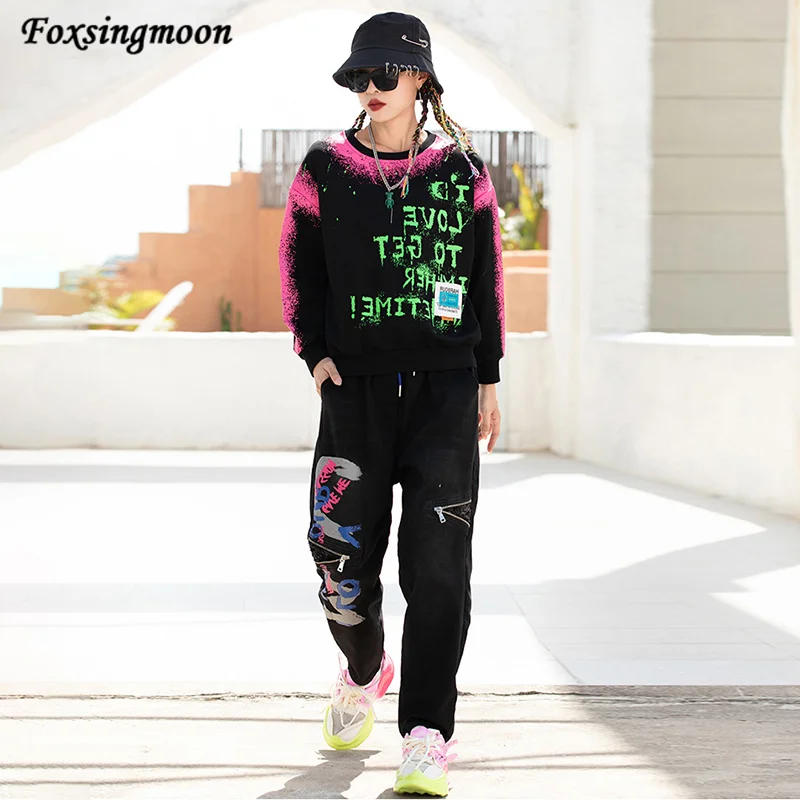 Women's Black Tracksuit Sports Suits Round Neck Hoodie and Pant Casual Suits Spring Autumn New Fashion 2 Pcs Set 2023
Women's Black Tracksuit Sports Suits Round Neck Hoodie and Pant Casual Suits Spring Autumn New Fashion 2 Pcs Set 2023