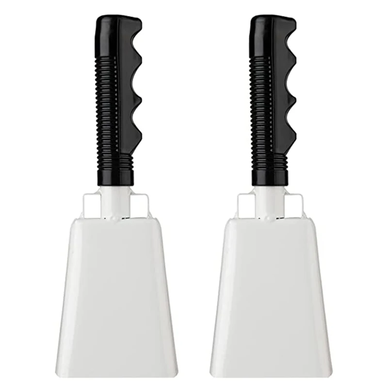 

2Piece Steel Cowbell 8 Inches With Handle White Steel, Plastic For Sports Activities, Soccer Games, Parties, Farms