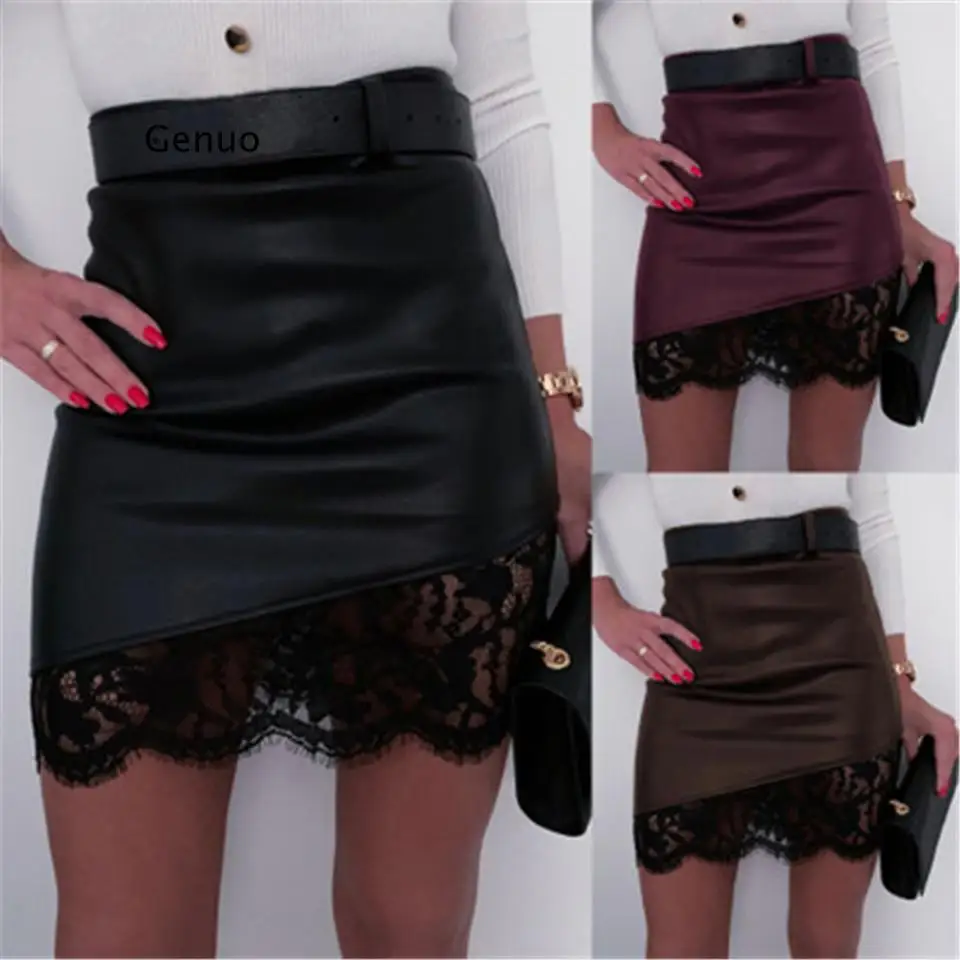 3 Color Slim Hips Bodycon Skirts Elegant Women Sexy Streetwear Wear See Through Lace Decor High Waist PU Leather Skirt
3 Color Slim Hips Bodycon Skirts Elegant Women Sexy Streetwear Wear See Through Lace Decor High Waist PU Leather Skirt
