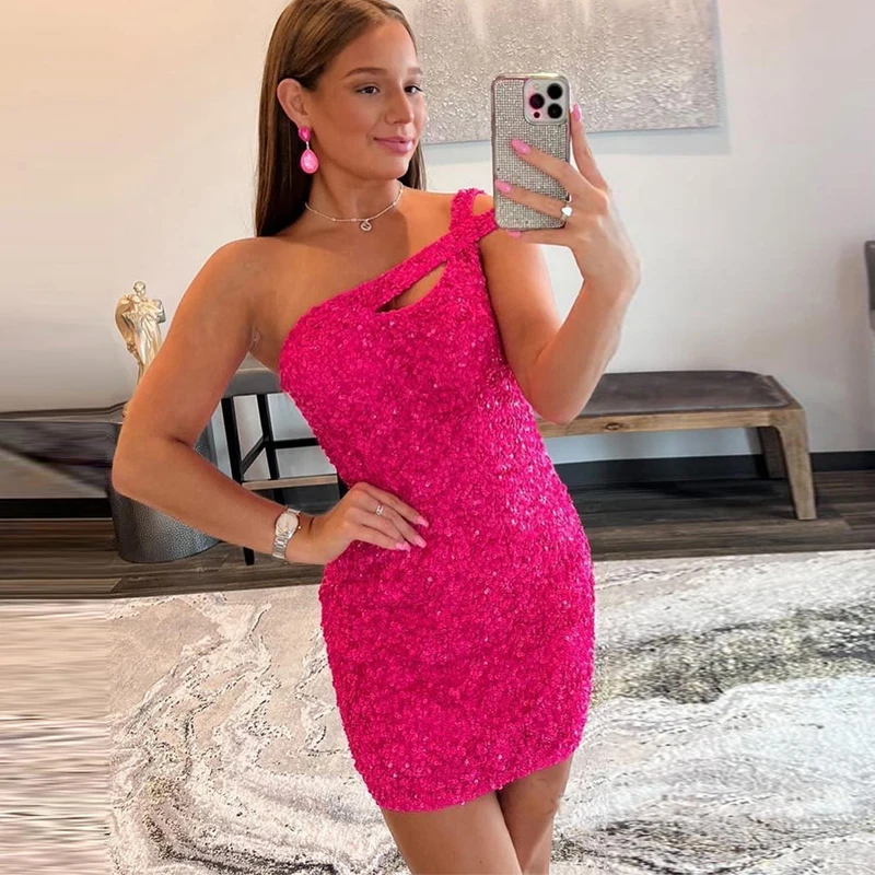 Lover Kiss Sexy Glitter One-Shoulder Pink Sequins Homecoming Dress Backless Criss-Cross Prom Party Cocktail Gowns
Lover Kiss Sexy Glitter One-Shoulder Pink Sequins Homecoming Dress Backless Criss-Cross Prom Party Cocktail Gowns