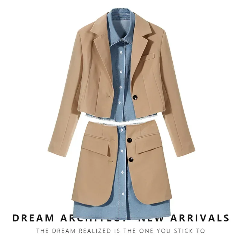 Splicing Colors Women Suits Skirt Set 2 Piece Blazer Fake 2 Shirt+Prom Dress Formal Office Lady Business Fashion Girl Coat
Splicing Colors Women Suits Skirt Set 2 Piece Blazer Fake 2 Shirt+Prom Dress Formal Office Lady Business Fashion Girl Coat