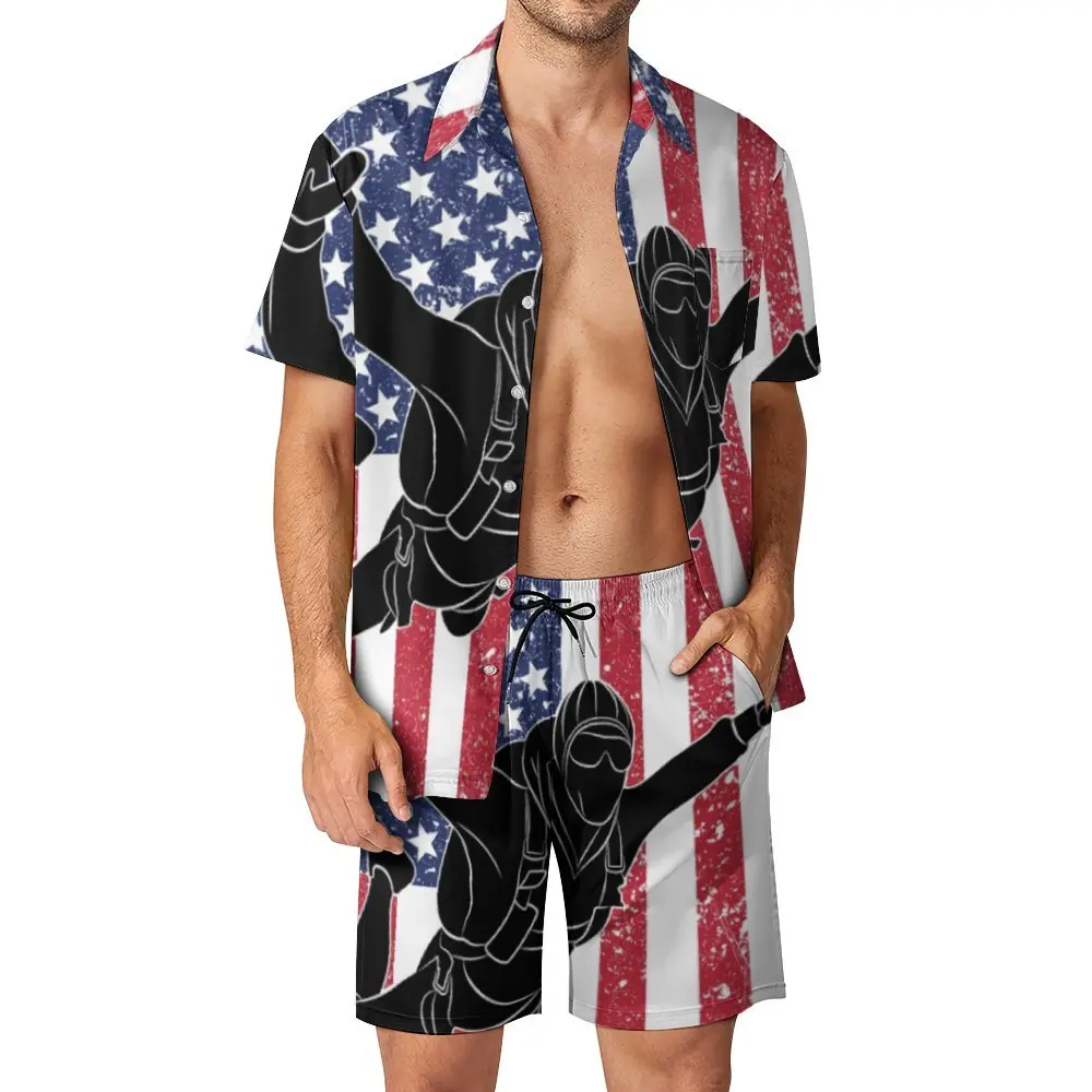 

Костюм из 2 предметов парашютный с флагом США Высококачественный Мужской пляжный костюм с графическим винтажным принтом для пляжа европейский размер