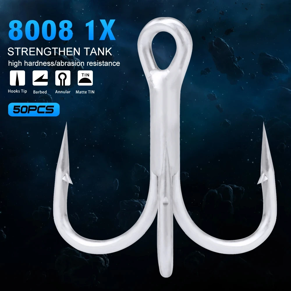 High-Carbon Steel Saltwater Fishing Hook 50pcs/lot 1X High Strength Hooks 2/0#-1/0#-1#-2#-4#-6#-8# Matte Tin Treble Hooks
High-Carbon Steel Saltwater Fishing Hook 50pcs/lot 1X High Strength Hooks 2/0#-1/0#-1#-2#-4#-6#-8# Matte Tin Treble Hooks