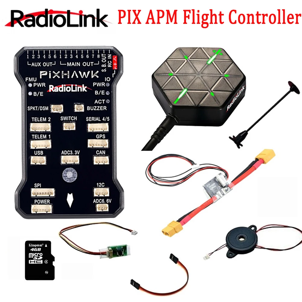 

Radiolink Pixhawk PIX APM Flight Controller Combo with GPS Holder M8N GPS Buzzer 4G SD Card Telemetry Module For FPV Drones