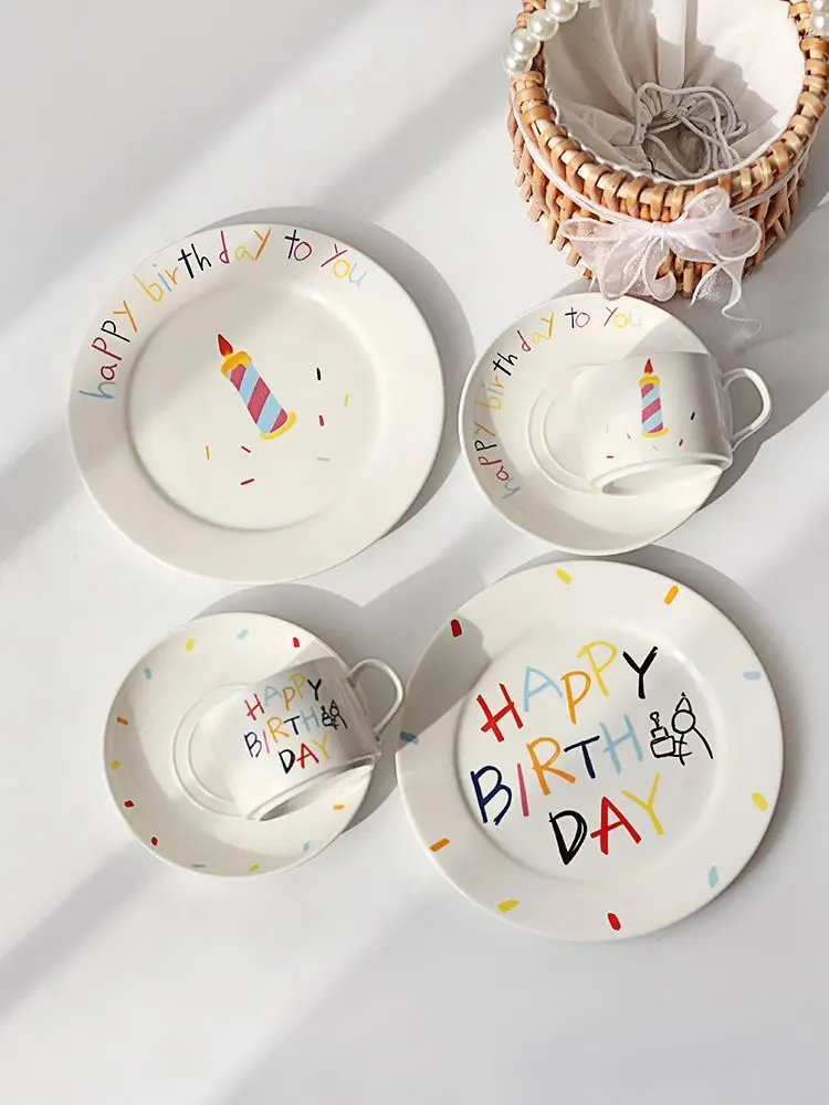 Korean Cartoon Handdrawn Happy Birthday Ceramic Breakfast Plate Dessert Cake Plate Cute Coffee Cup Plate Set
Korean Cartoon Handdrawn Happy Birthday Ceramic Breakfast Plate Dessert Cake Plate Cute Coffee Cup Plate Set