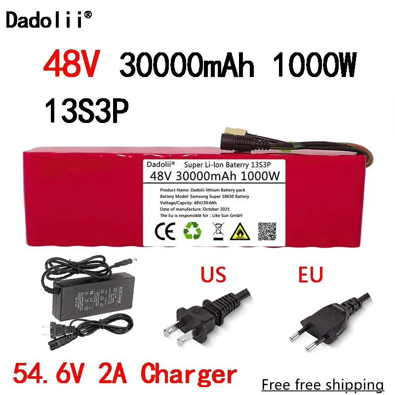 Electric bicycle 48V battery pack, 30AH 18650 lithium-ion battery, 1000W, with XT60 plug and 54.6V charger
Electric bicycle 48V battery pack, 30AH 18650 lithium-ion battery, 1000W, with XT60 plug and 54.6V charger