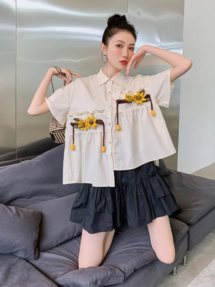 Женская Асимметричная рубашка B263 с цветочным принтом и отложным воротником, свободный однотонный топ с коротким рукавом, лето 2022
Женская Асимметричная рубашка B263 с цветочным принтом и отложным воротником, свободный однотонный топ с коротким рукавом, лето 2022