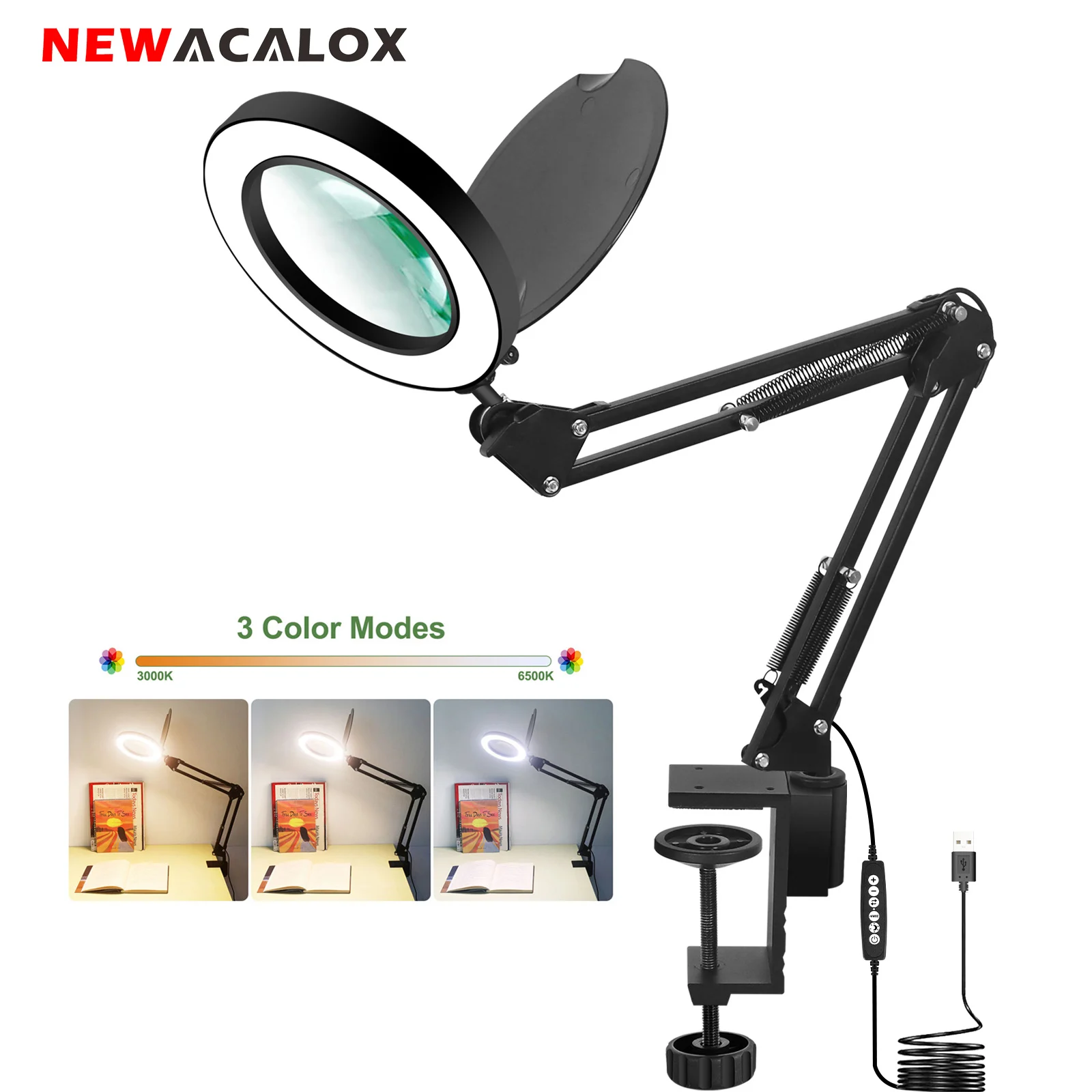 NEWACALOX 5X Magnifier with Dust Cover 3 Color Table Lamp Adjustable Brightness LED Magnifying Glass Light for Welding Repair
NEWACALOX 5X Magnifier with Dust Cover 3 Color Table Lamp Adjustable Brightness LED Magnifying Glass Light for Welding Repair