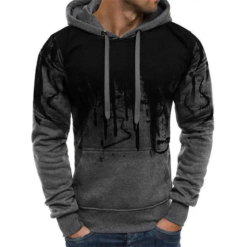 

New men's pullover hoodie long sleeved splashed ink top pullover casual outdoor jogging sports sweater sportswear