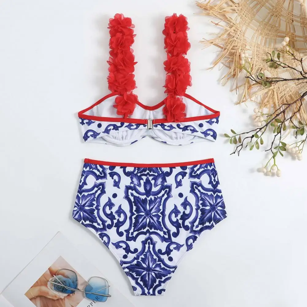 

Women Swimsuit Stylish Women's Swimwear Extra Soft Padded Bikini Set with Floral Print Ruffle Details Strappy for Beachwear