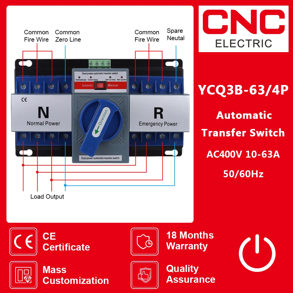 CNC 4P 63A ATS Dual Power Automatic Transfer Switch Din Rail 50/60Hz Selector Switches Diesel Generator Part
CNC 4P 63A ATS Dual Power Automatic Transfer Switch Din Rail 50/60Hz Selector Switches Diesel Generator Part