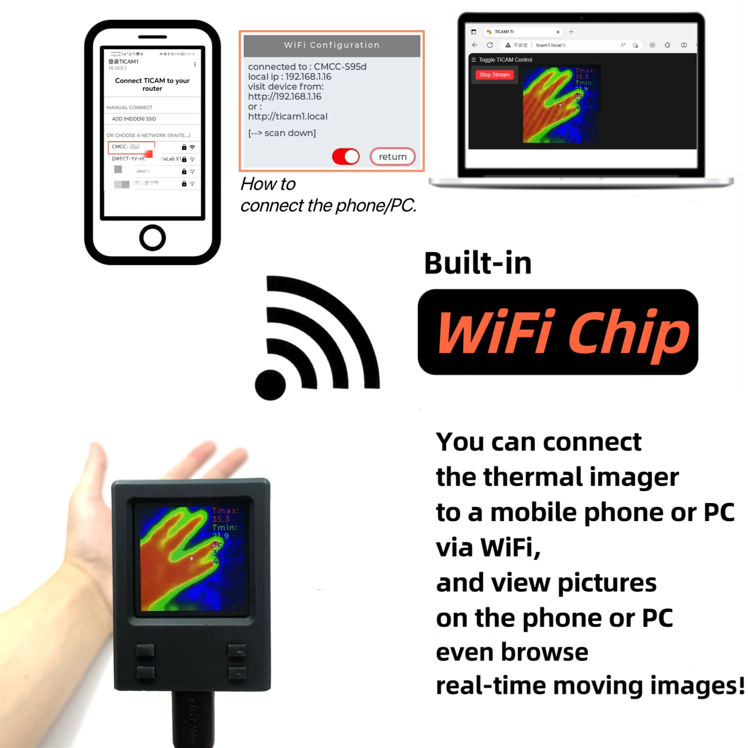 WIFI 32*32 Resolution Infrared Thermal Imager Multifunction Tempreature Measurement Meter 1.54inch TFT Screen -20°C-1000°C
WIFI 32*32 Resolution Infrared Thermal Imager Multifunction Tempreature Measurement Meter 1.54inch TFT Screen -20°C-1000°C