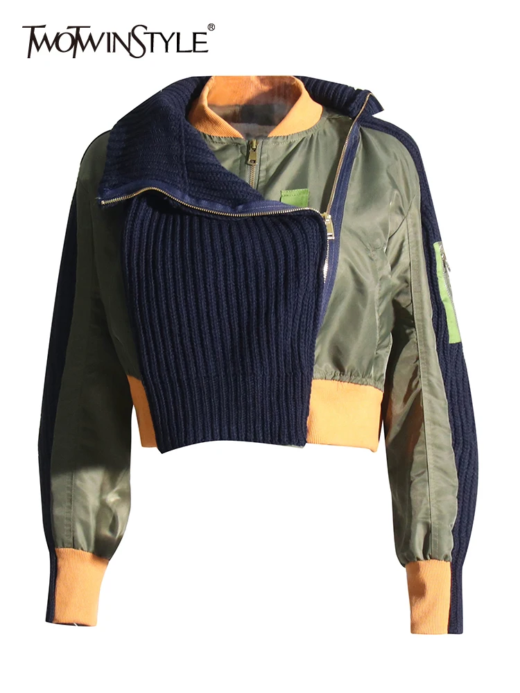 TWOTWINSTYLE Colorblock Patchwork Knitting Casual Coats For Women Round Neck Long Sleeve Spliced Zipper Irregular Coat Female
TWOTWINSTYLE Colorblock Patchwork Knitting Casual Coats For Women Round Neck Long Sleeve Spliced Zipper Irregular Coat Female