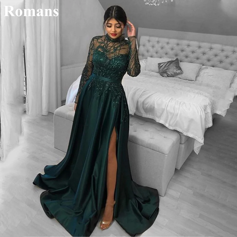 Romans Green Evening Dress For Women A-Line HIgh Neck Appliques Side Split vestidos de festa robe femme soirée vestidos de novia
Romans Green Evening Dress For Women A-Line HIgh Neck Appliques Side Split vestidos de festa robe femme soirée vestidos de novia