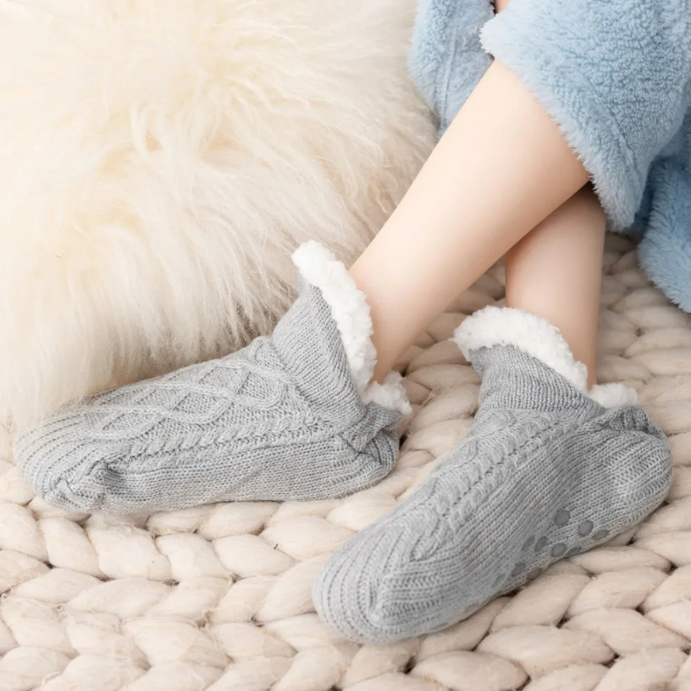 

Machine Weaving V-Mouth Fluffy Slipper Socks Thickening Antiskid Home Floor Socks Foot Sole Glue Application Velvet Warm Socks