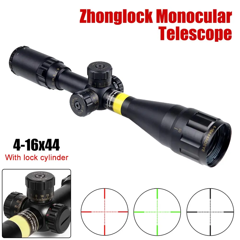 

4-16x44 tactical optical cross sight red green illuminated hunting rifle sight belt lock cylinder Reticle Tactical Hunting Sight