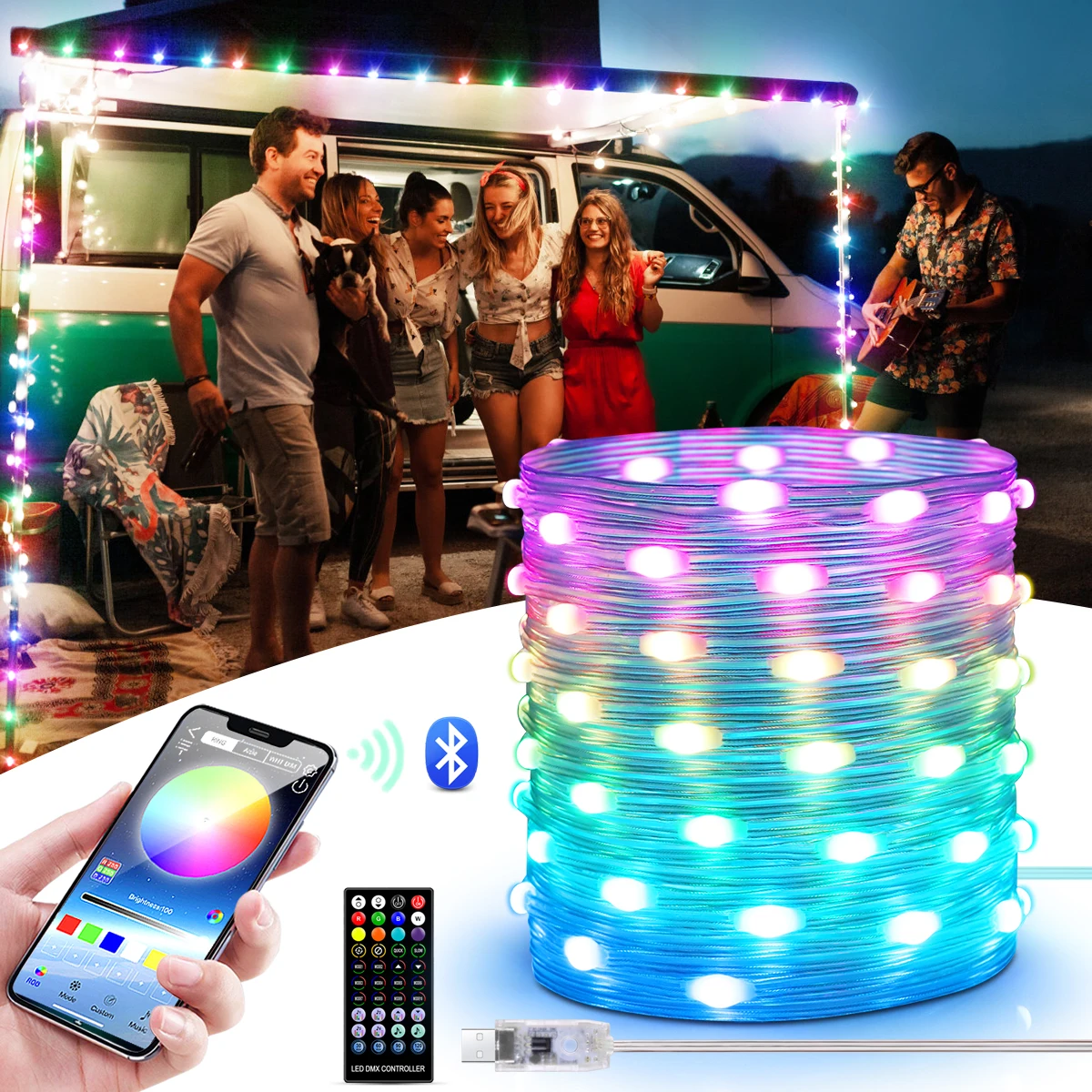 

5M 10M 15M 20M USB Fairy Lights Dream Color LED String Lights Garland Lamp Bluetooth App Control Holiday Christmas Wedding Decor