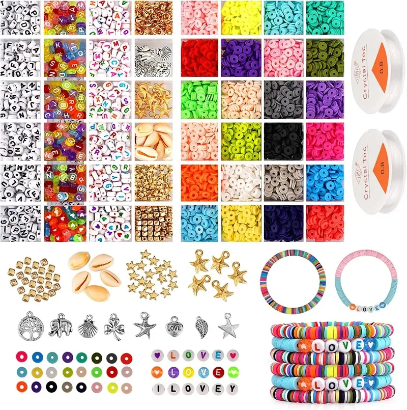 

6mm Beads Soft Pottery Boxed 24 Grids Pendant Bracelet Jewelry Accessories DIY Clay Bead Alphabet Beads Sets DIY Glass Kits Toys