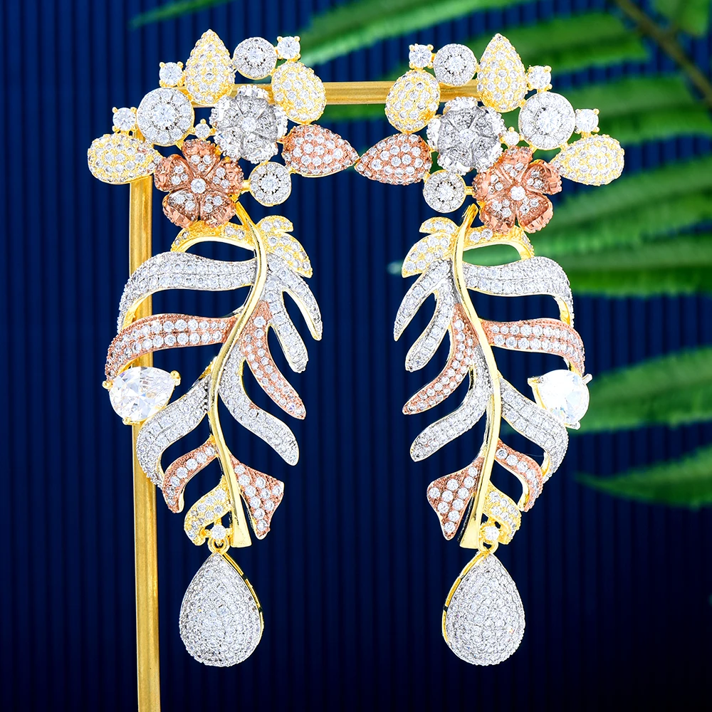 Missvikki Luxury Flowers Long Leaf Pendant Dangle Earrings For Women Daily Party Show Earrings Shiny Luxury parure bijoux femme
Missvikki Luxury Flowers Long Leaf Pendant Dangle Earrings For Women Daily Party Show Earrings Shiny Luxury parure bijoux femme
