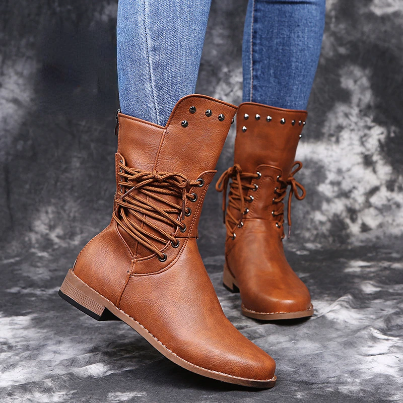 Fall Winter New Retro Rivet Women's Boots Plush Warm High Top Short Boot Crossover Straps Plus Size 43 Brown Women Knight Boots
Fall Winter New Retro Rivet Women's Boots Plush Warm High Top Short Boot Crossover Straps Plus Size 43 Brown Women Knight Boots