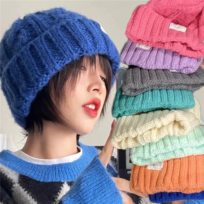 

Korean Women Knitted Winter Hat 2023 Beanie Hats Fashion Knit Cap Fashion Warm Wool Girls Cap Bonnet Winter Twist Female Bonnet