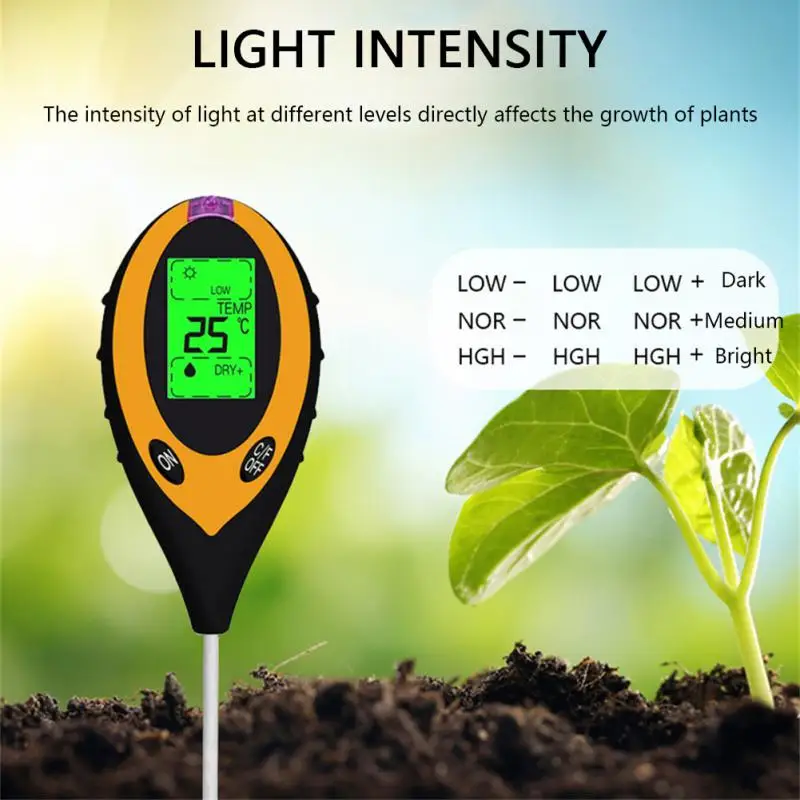 

4 In1 Moisture Sunlight PH Meter Soil Water Acidity Humidity Light PH Test Garden Plants Flowers Moist Tester Testing Instrument