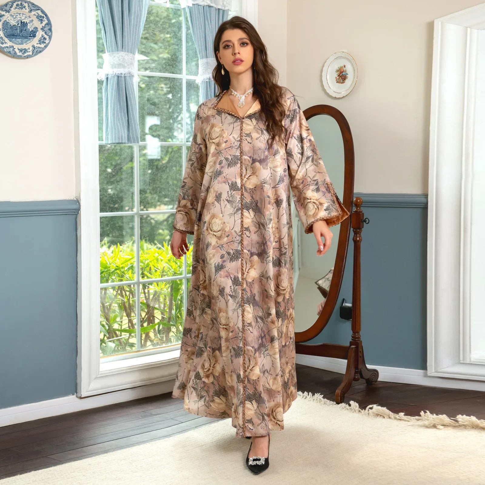 Kaftan Muslim Abaya Dress Moroccan Jalabiya Dubai Rhinestones V Neck Long Sleeve Print Gulf Abayas for Women Arabic Party Dreses
Kaftan Muslim Abaya Dress Moroccan Jalabiya Dubai Rhinestones V Neck Long Sleeve Print Gulf Abayas for Women Arabic Party Dreses