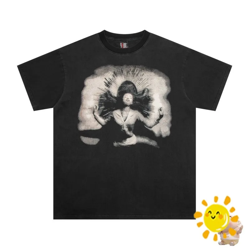 

Винтажная черная футболка 24SS в стиле хип-хоп с цифровым принтом в стиле Св. Майкла для мужчин и женщин, Высококачественная промытая футболка унисекс, топы, футболки