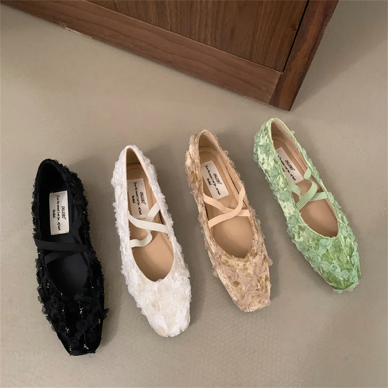 

2024 Spring New Green Women Soft Flats Fashion Round Toe Shallow Slip On Mary Jane Shoes Soft Sole Outdoor Dress Ballerinas