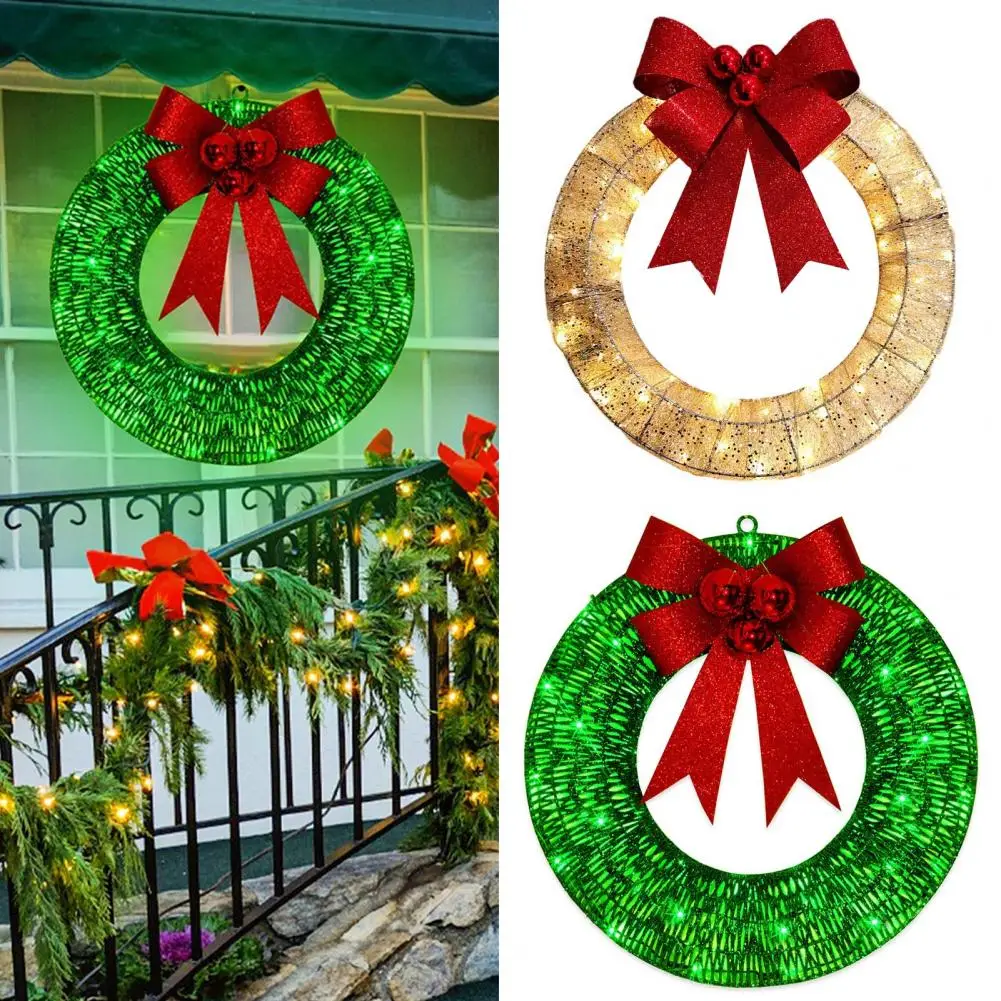 

Glow Garland Fine Workmanship Garland Eye-catching Christmas Metal Wreath Glowing Led Light Creates Festive Unique Door Hanging