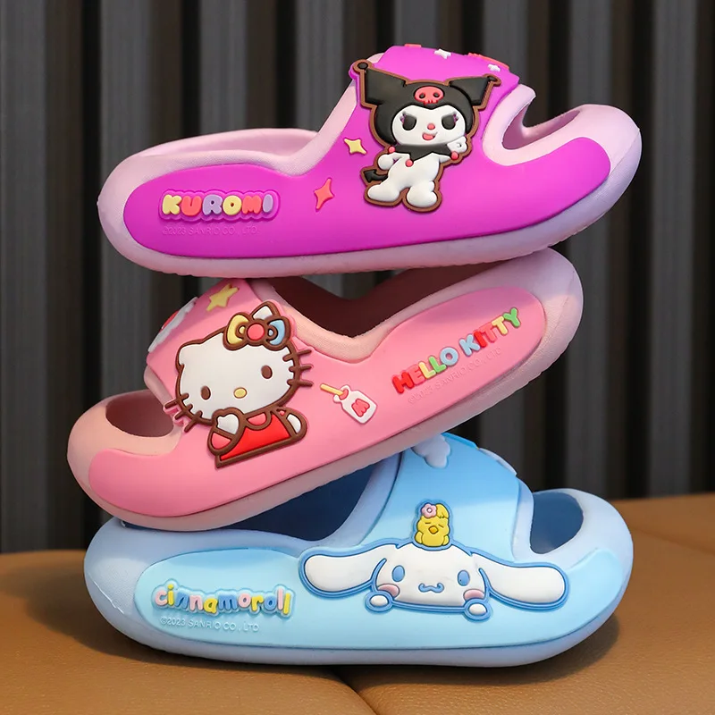 

Сандалии Sanrios для мальчиков и девочек, детские шлепанцы с рисунком Hello Kittys, Kuromi Cinnamoroll, нескользящая домашняя обувь на толстой подошве, верхняя одежда
