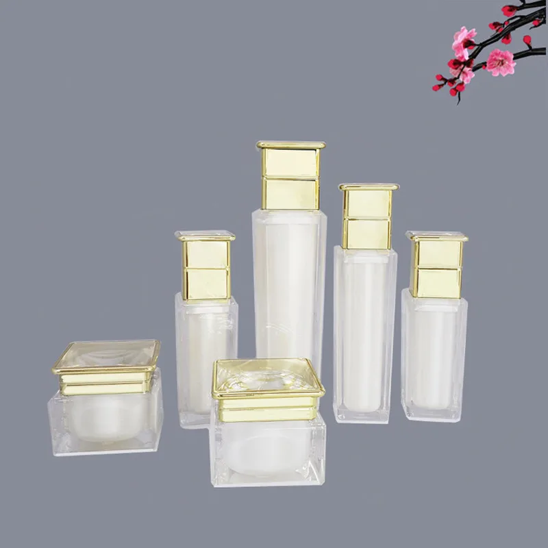 

5pcs/pack Empty Acrylic Cream Jars Eye Cream Bottles White Lotion Bottles Spray Emulsion Bottle Cosmetic Refillable Bottles