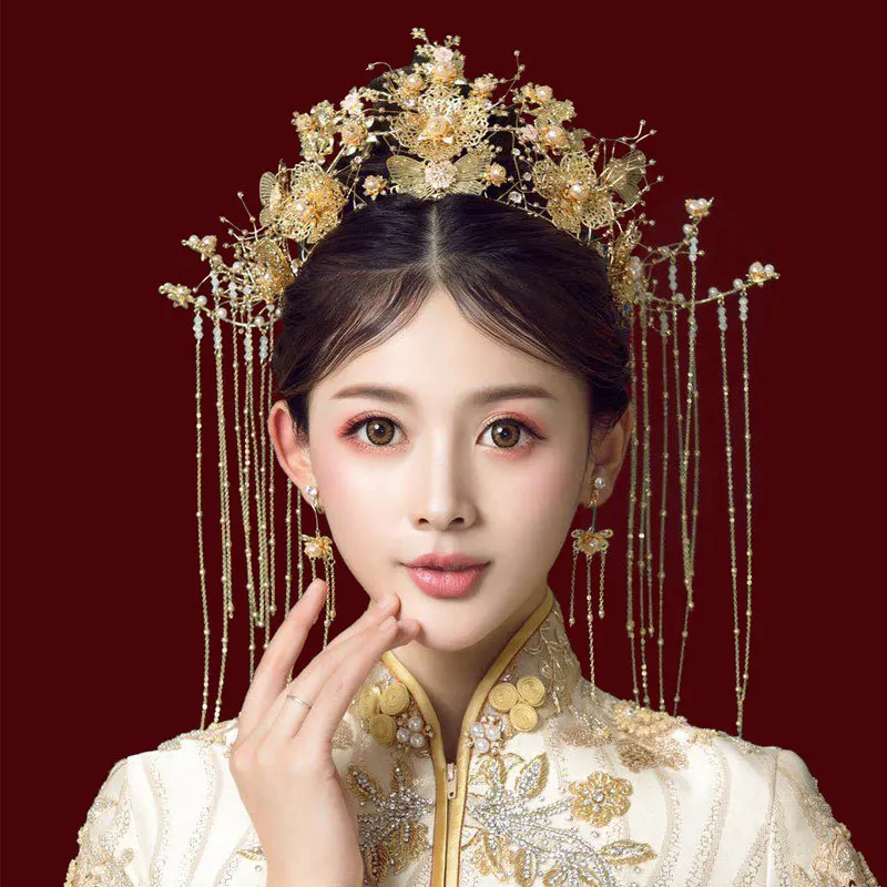 Chinese Wedding Hair Accessories Gold Crown Decorations for Bridal Headpiece for Women Wedding Set Bride Xiuhe Hair Jewelry
Chinese Wedding Hair Accessories Gold Crown Decorations for Bridal Headpiece for Women Wedding Set Bride Xiuhe Hair Jewelry
