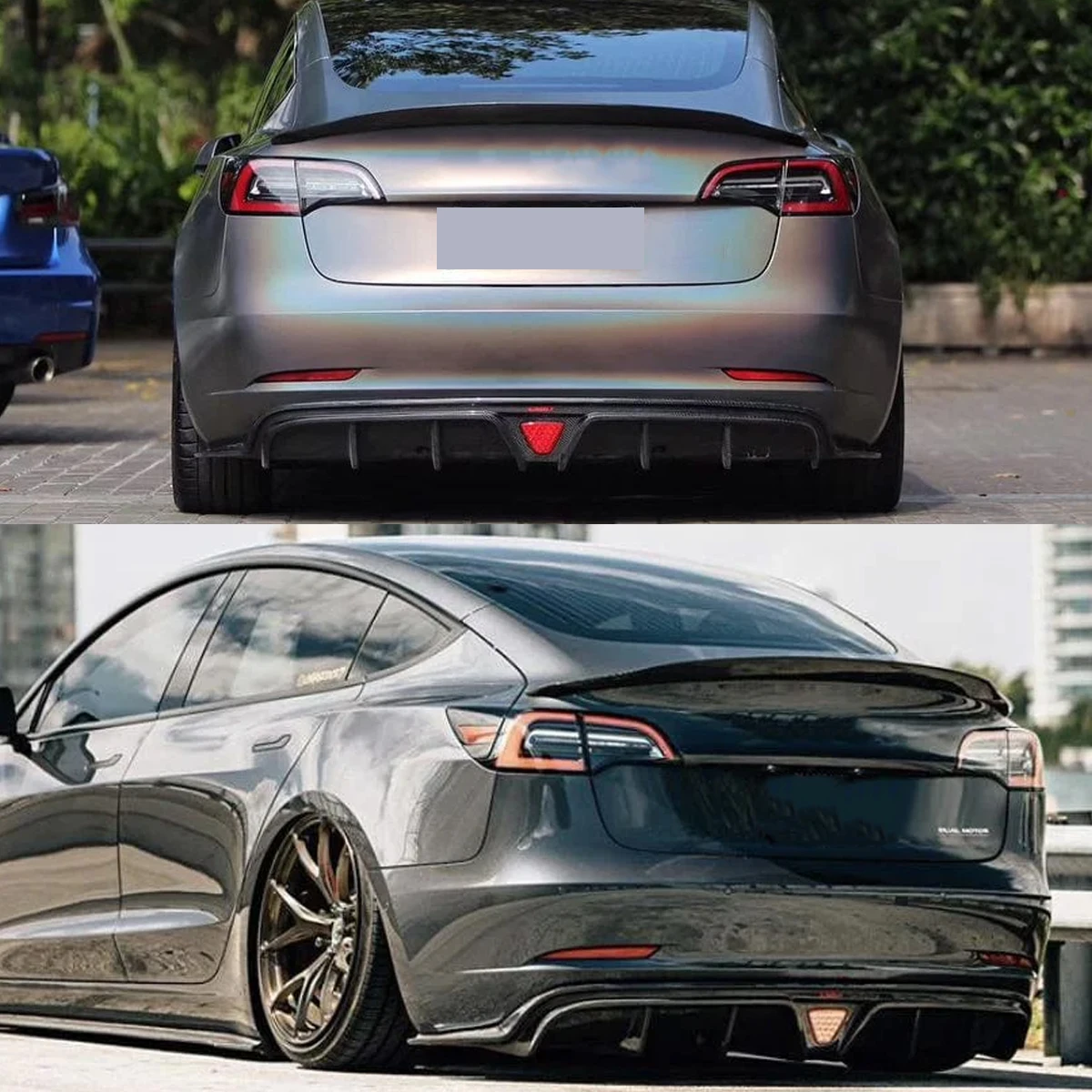 Rear Lip Spoiler For 2017-2022 Tesla Model 3 V Style Ducktail Spoiler Rear Trunk Spoiler Wings Golss Black & Carbon Fiber Look Rear Lip Spoiler For 2017-2022 Tesla Model 3 V Style Ducktail Spoiler Rear Trunk Spoiler Wings Golss Black & Carbon Fiber Look