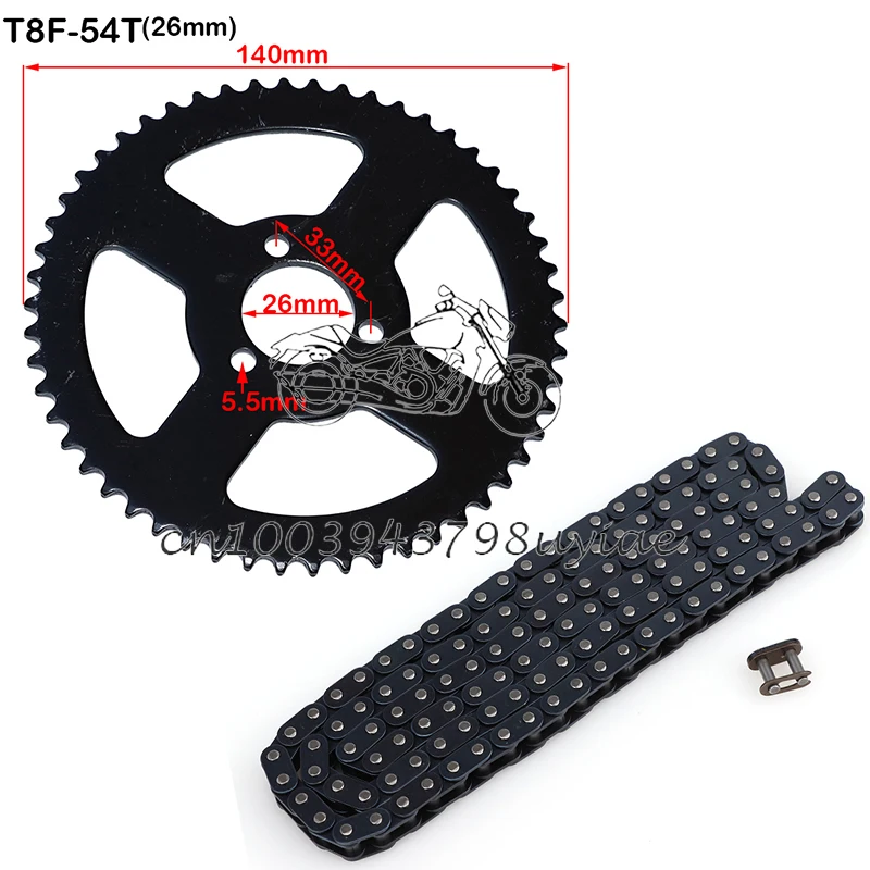 

1Set 47cc 49cc T8F Chain 136 Links and 38 44 54 58 64 74 Teeth Sprocket For Mini Moto Atv Quad 2 Stroke Engine Modified Parts