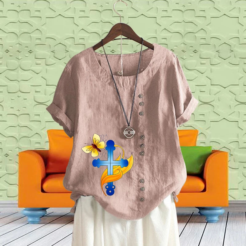 2022 New Multicolor Women Summer Cross Butterfly Printed Cotton Linen T Shirt Trendy Loose Solid Color Short Sleeve Top XS-5XL
2022 New Multicolor Women Summer Cross Butterfly Printed Cotton Linen T Shirt Trendy Loose Solid Color Short Sleeve Top XS-5XL