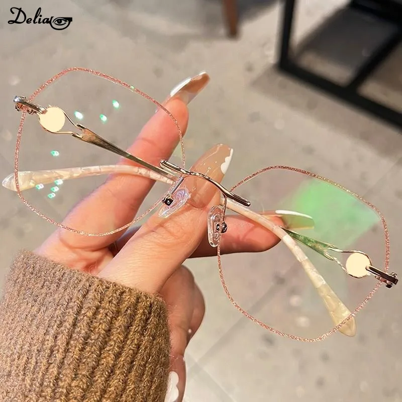 

2024 New Metal Trimmed Frameless Reading Glasses Women's Anti Blue Light Exquisite and Elegant Presbyopia Glasses +1.0 To + 4.0