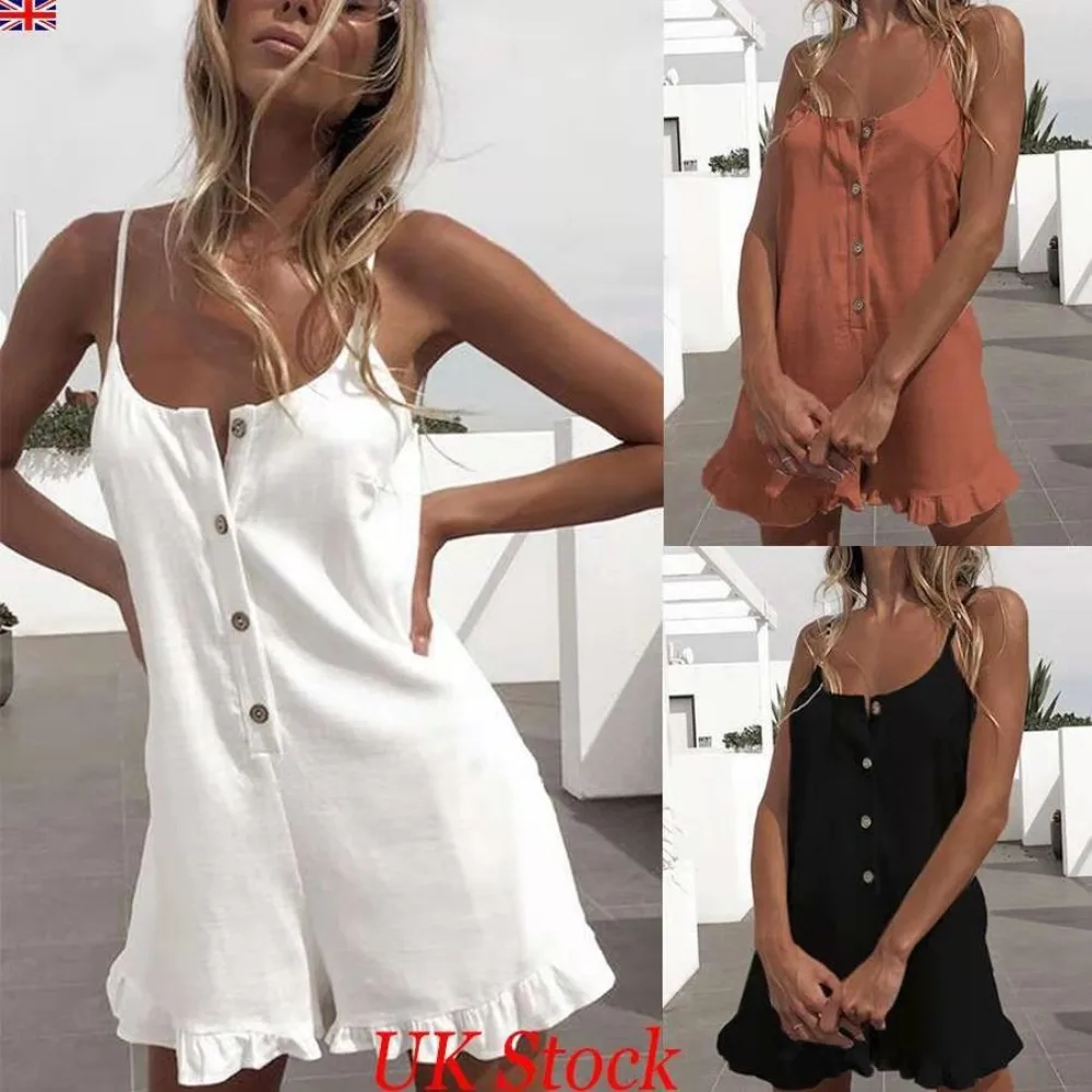 Women's Fashion Casual Playsuits Suspender Ruffled Cotton Jumpsuits Office Lady Rompers Female Sleeveless Button Sexy Clothing
Women's Fashion Casual Playsuits Suspender Ruffled Cotton Jumpsuits Office Lady Rompers Female Sleeveless Button Sexy Clothing