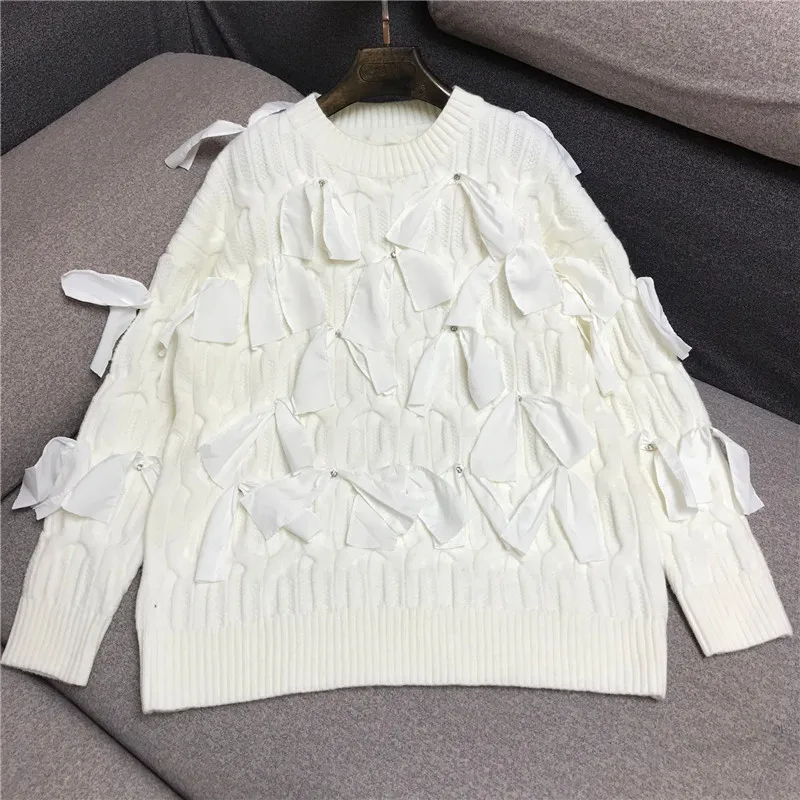 High-end Bows Knitting Long Sweater Loose Fit Round Neck Long Sleeve Women Pullovers New Fashion Tide Autumn Winter 2023
High-end Bows Knitting Long Sweater Loose Fit Round Neck Long Sleeve Women Pullovers New Fashion Tide Autumn Winter 2023