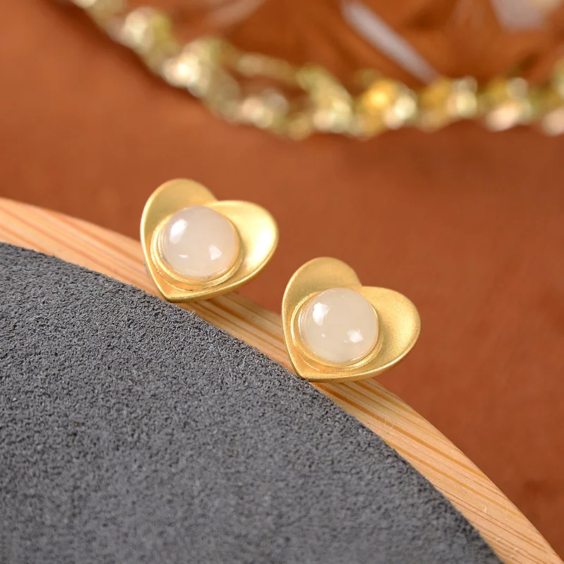 

Классические серьги в форме сердца из нефрита для леди аксессуары модные женские серебряные серьги-гвоздики S925 ювелирные изделия подарок для девушки