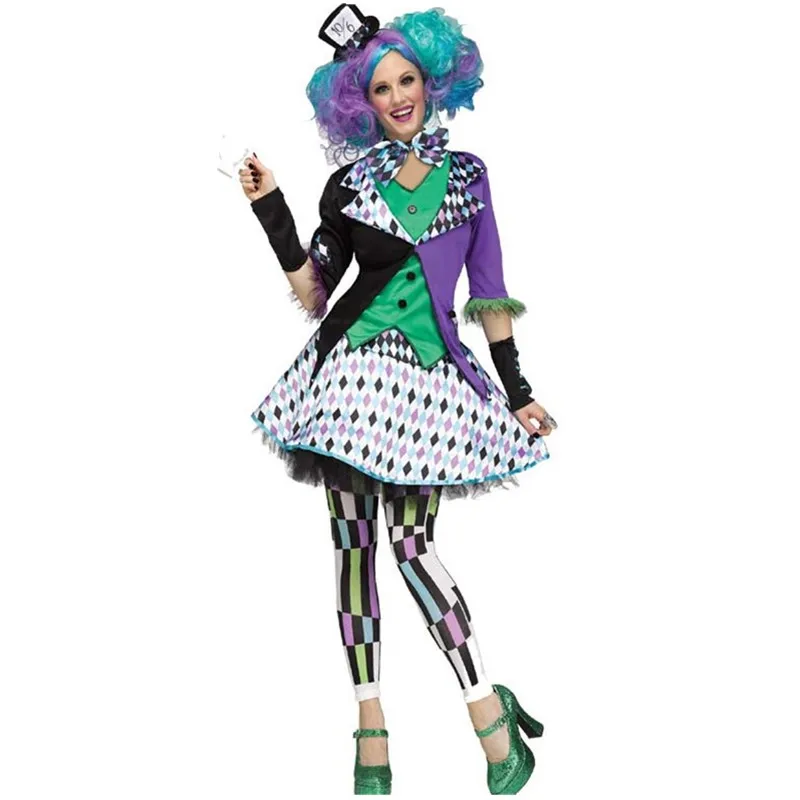 

Anime Alice In Wonderland Clown Mad Hatter Maid Costume Women Halloween Carnival Party Magician Lolita cosplay Dress