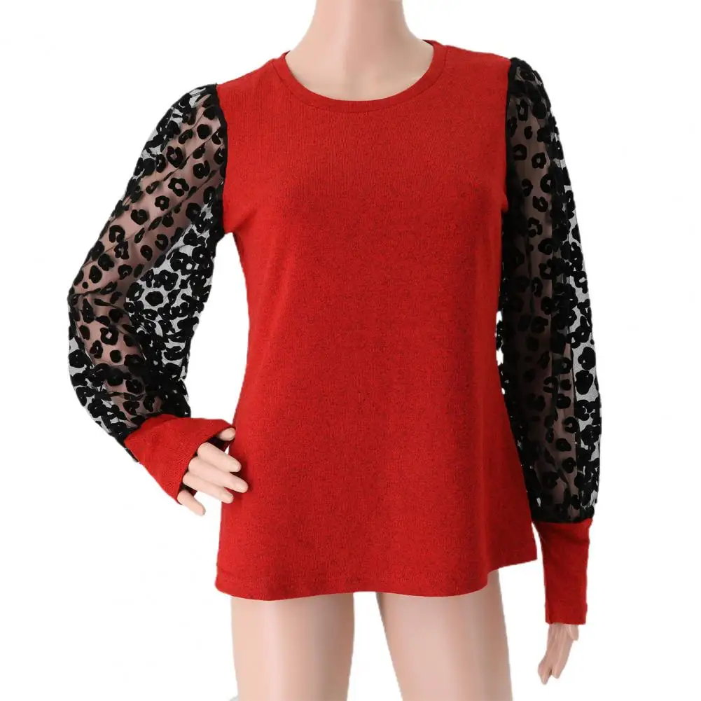 Crew Neck Women Top Leopard Print Mesh Top Stylish Spring-fall Women's Slim Fit Blouse with See-through Patchwork Long Sleeves
Crew Neck Women Top Leopard Print Mesh Top Stylish Spring-fall Women's Slim Fit Blouse with See-through Patchwork Long Sleeves