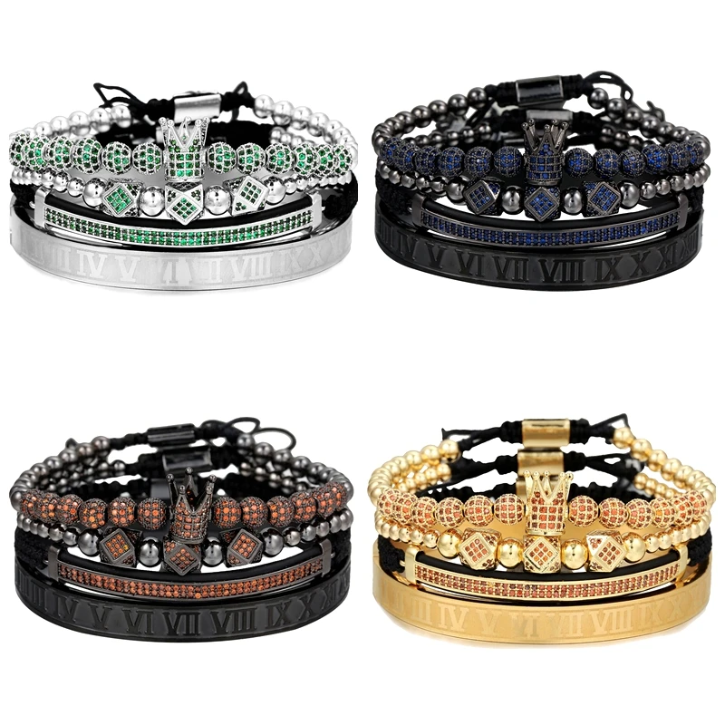 4Pcs/Set Luxury Men Bracelet Set Homme Blue Zircon Crown Ball Charms Bracelet Homme Classic Roman Numerals Bangle
4Pcs/Set Luxury Men Bracelet Set Homme Blue Zircon Crown Ball Charms Bracelet Homme Classic Roman Numerals Bangle