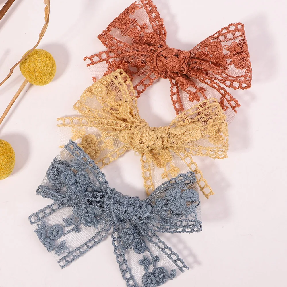 

2Pcs Sweet Flower Embroidery Bowknot Hair Clips for Cute Baby Girls Lace Bows Hairpins Barrettes Headwear Kids Hair Accessories