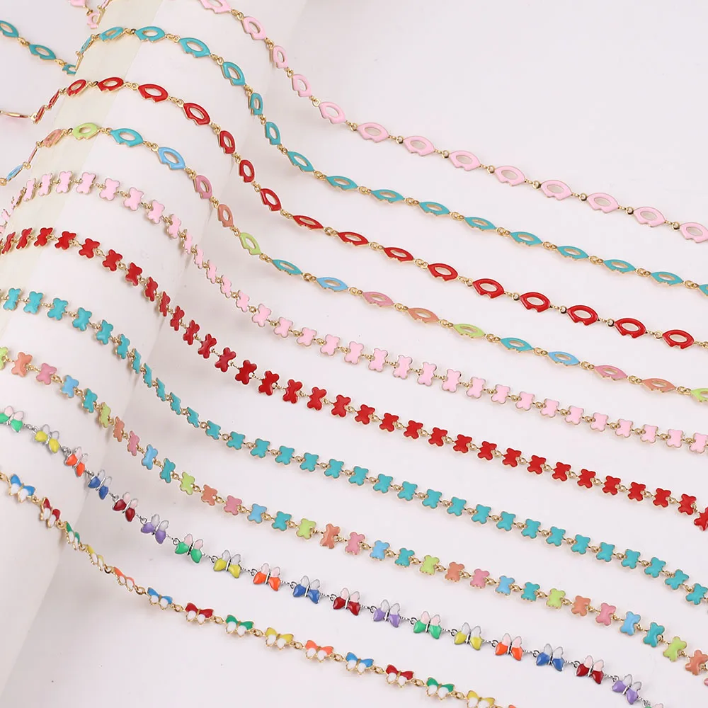 

1Meter Colorful Enamel Bone Lips Cute Butterfly Stainless Steel Chains for DIY Necklace Jewelry Making Chokers Bracelet Supplies